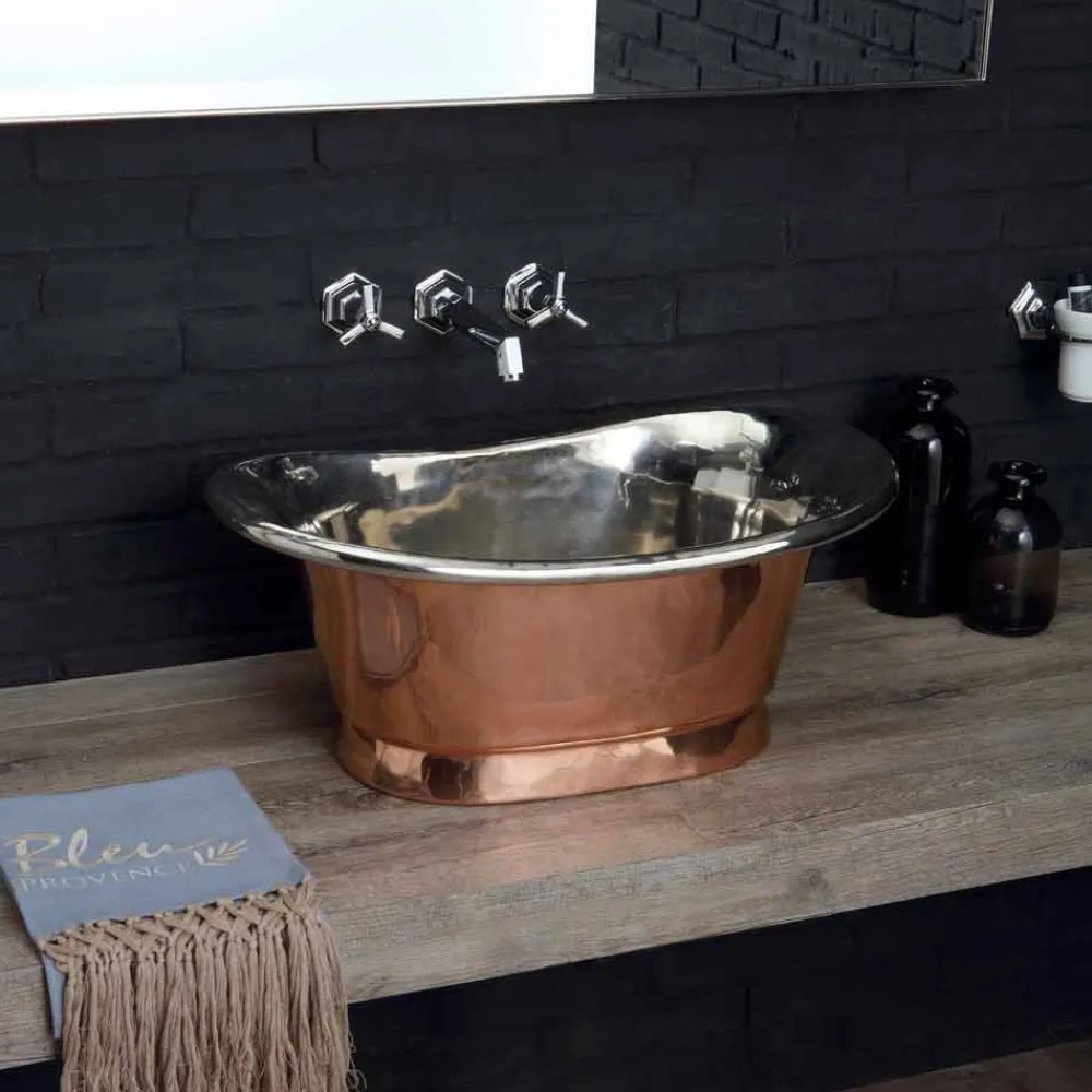 Viadurini Bathroom Kupferwaschbecken-Aufsatzwaschbecken aus Kupfer und Eisen weiß Cala