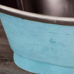 Viadurini Bathroom Kupferwaschbecken-Aufsatzwaschbecken aus weißem Eisen und Grünspan Cala