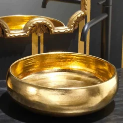 Viadurini Bathroom Keramikwaschbecken-Aufsatzwaschbecken Design aus Keramik Rako 24k Gold, Ramon