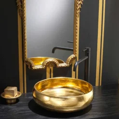 Viadurini Bathroom Keramikwaschbecken-Aufsatzwaschbecken Design aus Keramik Rako 24k Gold, Ramon