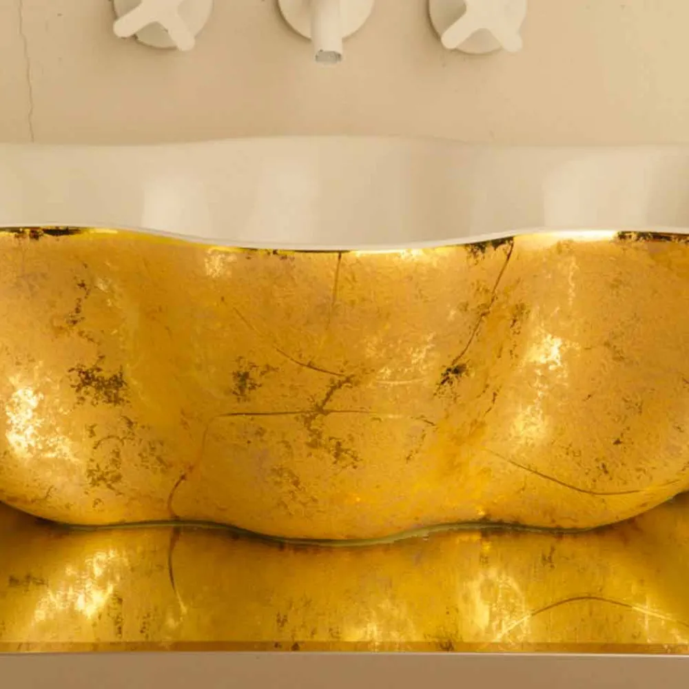 Viadurini Bathroom Farbige Waschbecken-Aufsatzwaschbecken Design aus weißer goldfarbener Keramik Cubo Italy