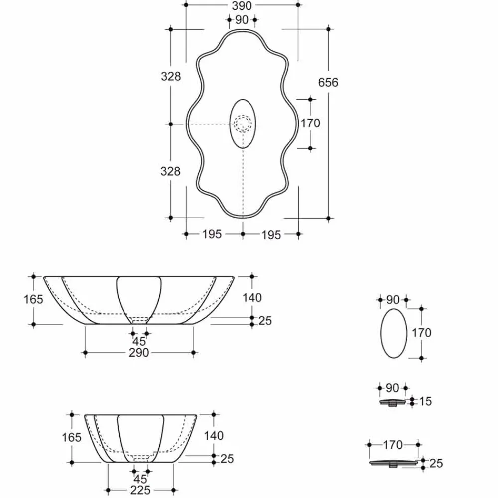 Viadurini Bathroom Farbige Waschbecken-Aufsatzwaschbecken Design aus weißer goldfarbener Keramik Cubo Italy