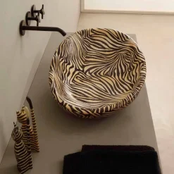 Viadurini Bathroom Farbige Waschbecken-Aufsatzwaschbecken, Design, Keramik, gestreift, orange Glossy Italy