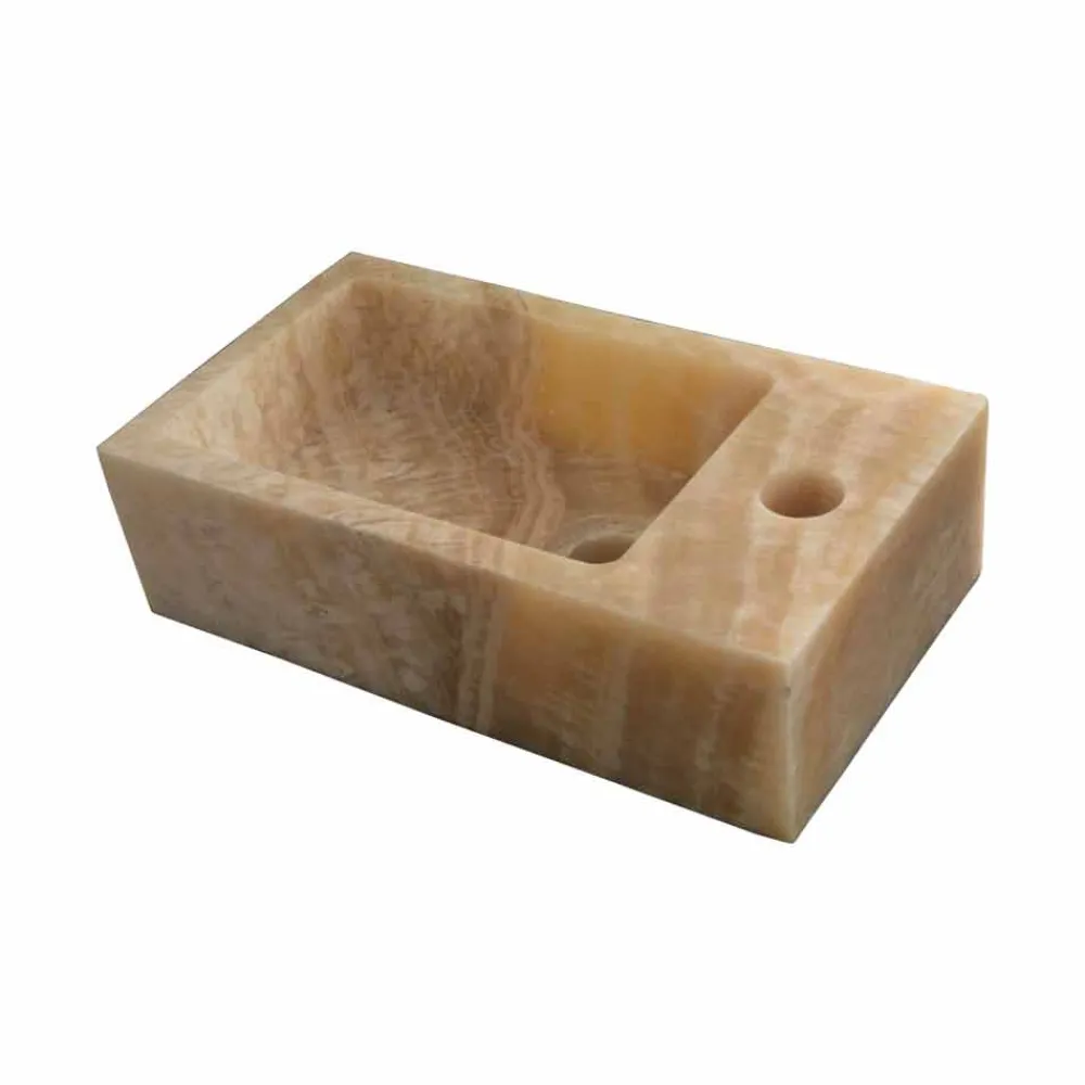 Viadurini Bathroom Steinwaschbecken-Aufsatzwaschbecken eckig aus beigen Onyx Bintan