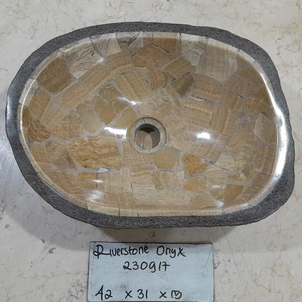 Viadurini Bathroom Steinwaschbecken-Aufsatzwaschbecken handgefertigt aus Flussstein, Palata