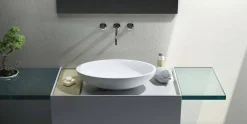 Viadurini Bathroom Design Waschbecken Aus Solid Surface-Aufsatzwaschbecken in einer Olavenform in Italien hergestellt, Frascati