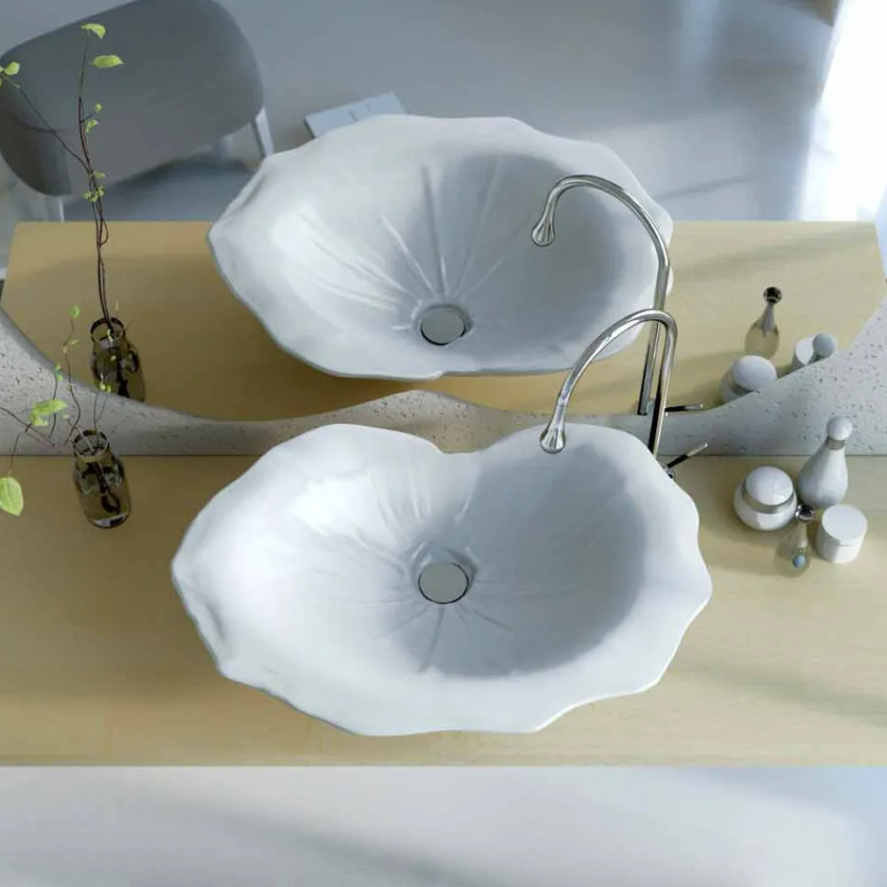 Viadurini Design Design Waschbecken Aus Solid Surface-Aufsatzwaschbecken in modernem Design Farfuglium blattförmig