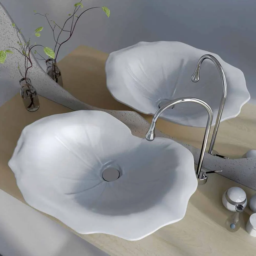 Viadurini Design Design Waschbecken Aus Solid Surface-Aufsatzwaschbecken in modernem Design Farfuglium blattförmig