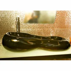 Viadurini Design Design Waschbecken Aus Solid Surface-Aufsatzwaschbecken in modernem Design schwarz oder pink Goldline