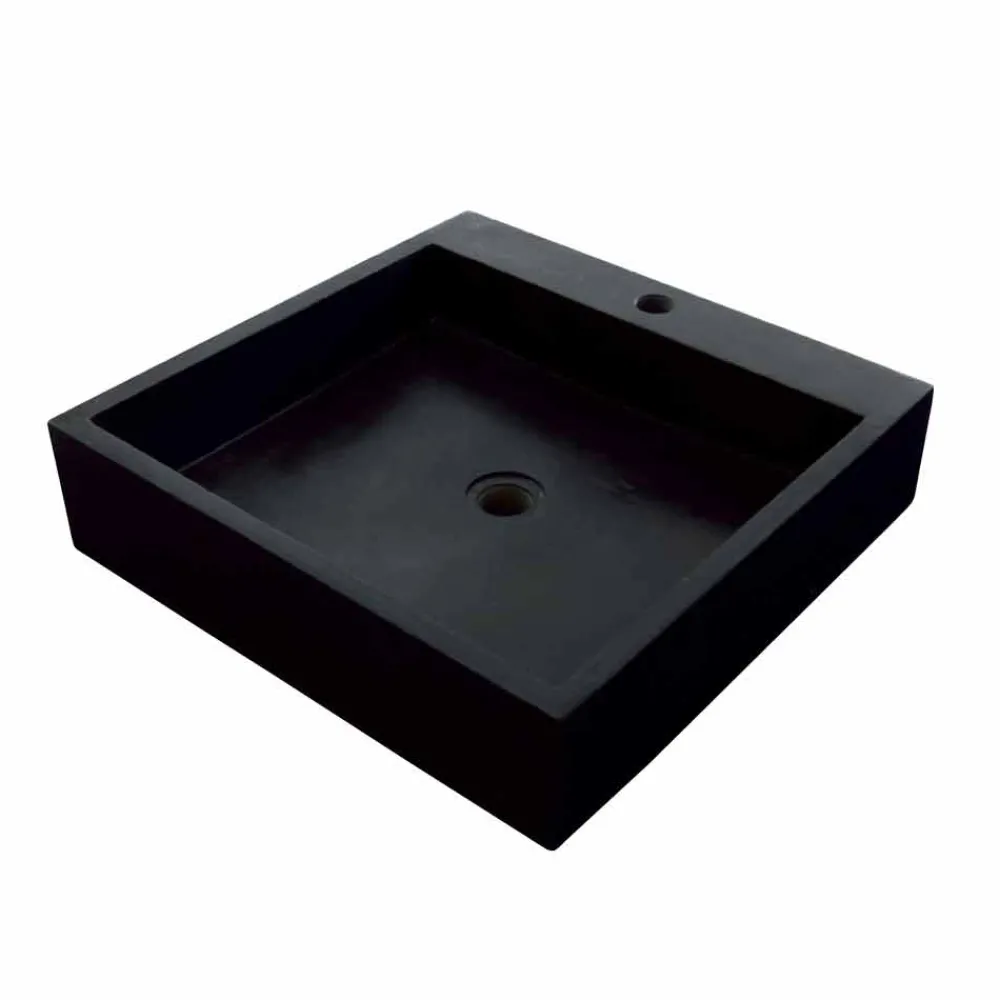Viadurini Bathroom Steinwaschbecken-Aufsatzwaschbecken schwarz viereckig aus Basalt Ban Modell