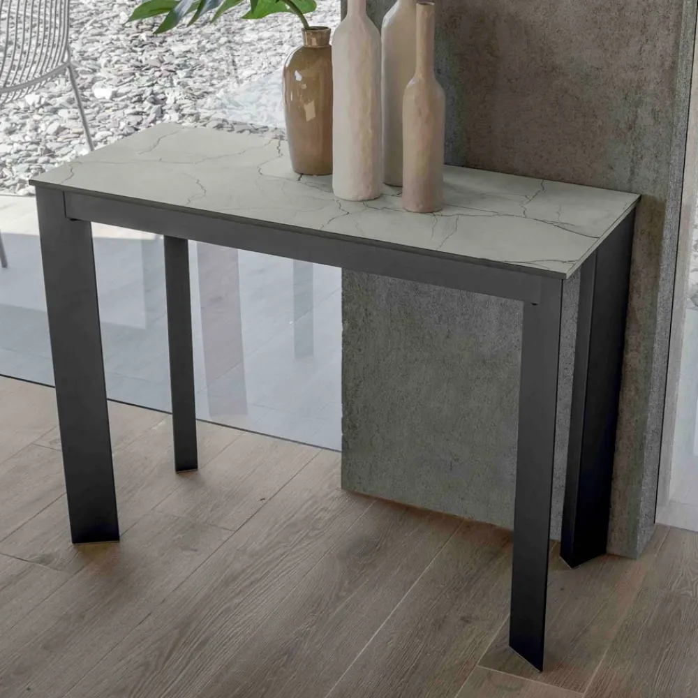 Viadurini in the Garden Ausziehbarer Konsolentisch-Ausziehbare Außenkonsole mit Metallsockel und HPL-Platte - Aghetto