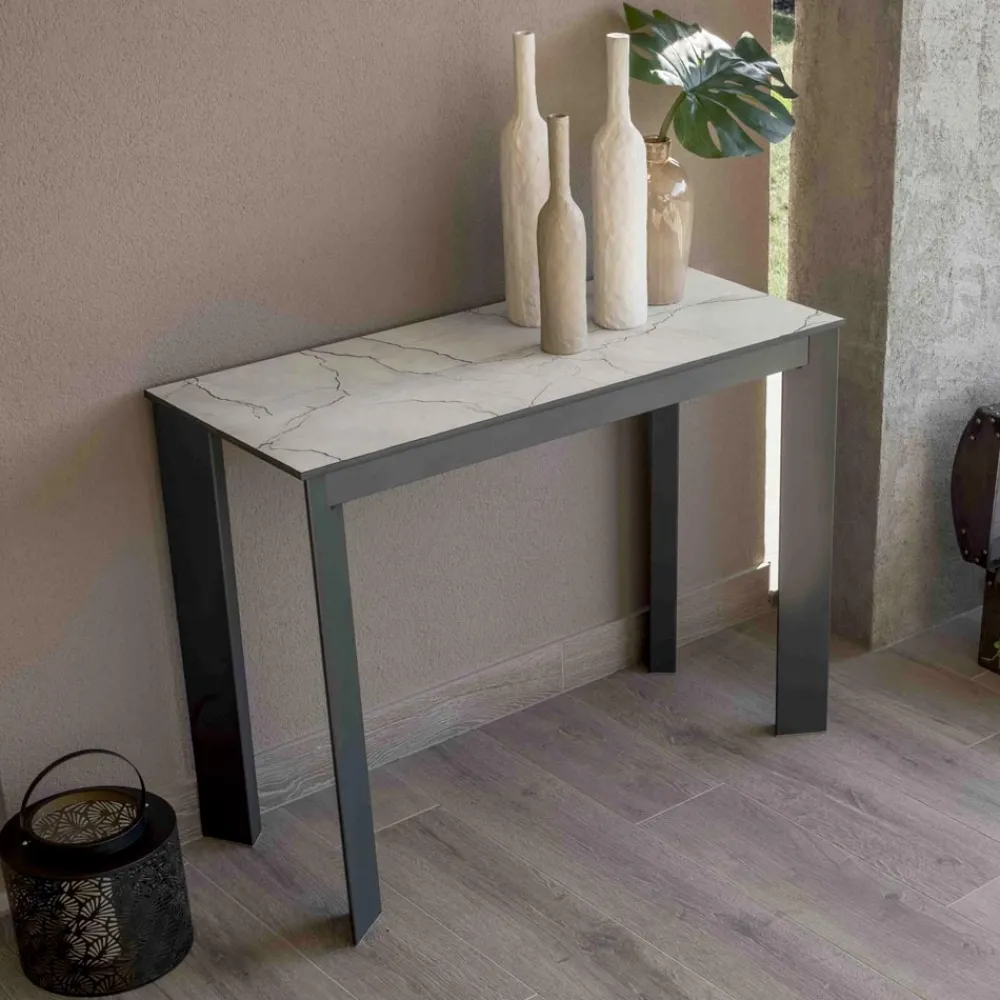 Viadurini in the Garden Ausziehbarer Konsolentisch-Ausziehbare Außenkonsole mit Metallsockel und HPL-Platte - Aghetto