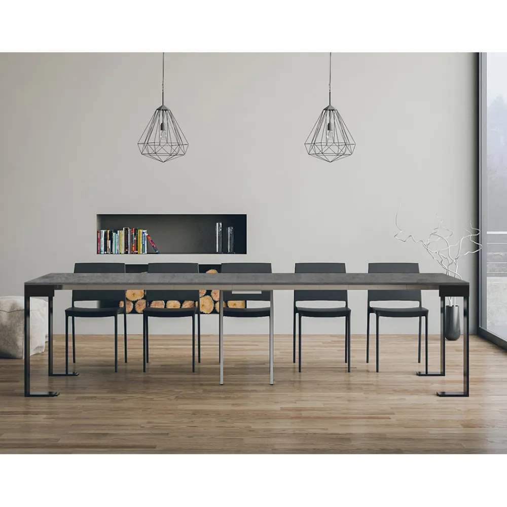 Viadurini Living Ausziehbarer Konsolentisch-Ausziehbare Konsole auf 300 cm mit Anthrazit- und Holzrahmen, hergestellt in Italien – Fata