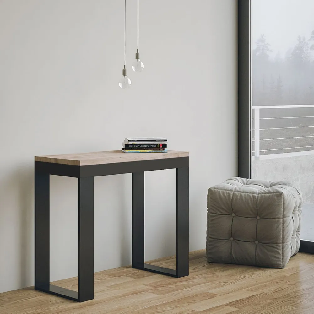 Viadurini Living Ausziehbarer Konsolentisch-Ausziehbare Konsole auf 300 cm mit Anthrazit- und Holzrahmen, hergestellt in Italien – Fata