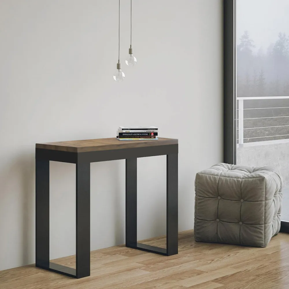 Viadurini Living Ausziehbarer Konsolentisch-Ausziehbare Konsole auf 300 cm mit Anthrazit- und Holzrahmen, hergestellt in Italien – Fata