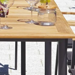 Viadurini in the Garden Gartentische Aus Aluminium|Ausziehbare Gartentische-Ausziehbarer Butterfly-Tisch bis 210 cm aus Aluminium und Teakholzplatte - Incanto