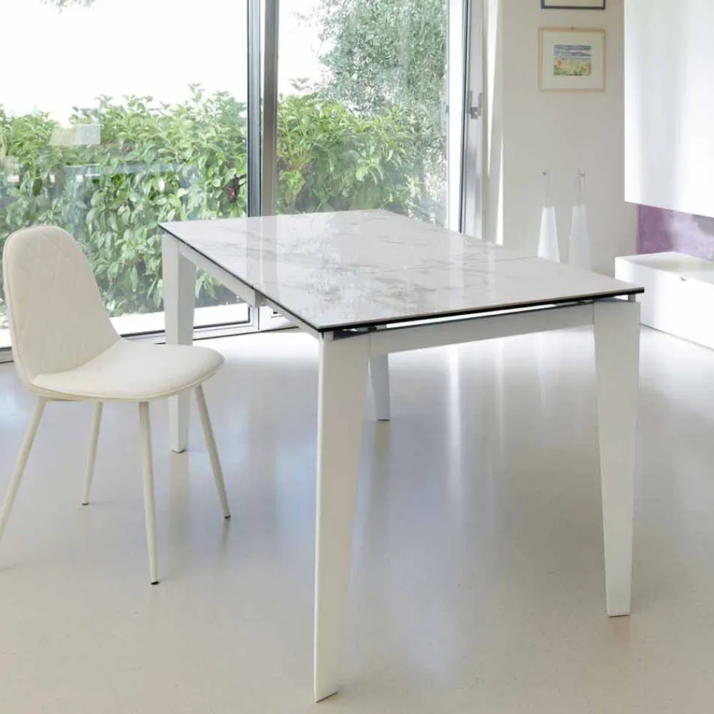 Viadurini Living Ausziehbare Esstische-Ausziehbarer Esstisch 120 / 170xP80 aus Glaskeramik - Bino