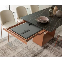 Viadurini Living Ausziehbare Esstische-Ausziehbarer Esstisch auf 298 cm aus Keramik und Metall, hergestellt in Italien – Sonnenblume