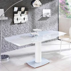 Viadurini Living Ausziehbare Esstische-Ausziehbarer Esstisch aus Glas und Kunstleder, L120 / 180xP90 cm - Lelia