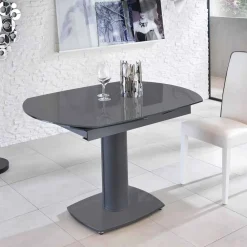 Viadurini Living Ausziehbare Esstische-Ausziehbarer Esstisch aus Glas und Kunstleder, L120 / 180xP90 cm - Lelia