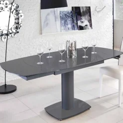 Viadurini Living Ausziehbare Esstische-Ausziehbarer Esstisch aus Glas und Kunstleder, L120 / 180xP90 cm - Lelia