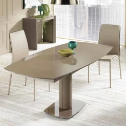 Viadurini Living Ausziehbare Esstische-Ausziehbarer Esstisch aus Glas und Kunstleder, L120 / 180xP90 cm - Lelia