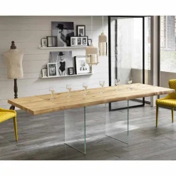 Viadurini Living Ausziehbare Esstische-Ausziehbarer Esstisch aus Eichenholz und Glas - Nico