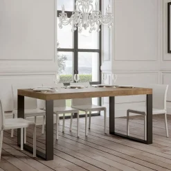 Viadurini Living Ausziehbare Esstische-Ausziehbarer Esstisch aus Melaminholz und Eisen, hergestellt in Italien – Badesi