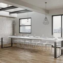 Viadurini Living Ausziehbare Esstische-Ausziehbarer Esstisch aus Melaminholz und Eisen, hergestellt in Italien – Badesi