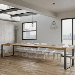 Viadurini Living Ausziehbare Esstische-Ausziehbarer Esstisch aus Melaminholz und Eisen, hergestellt in Italien – Badesi