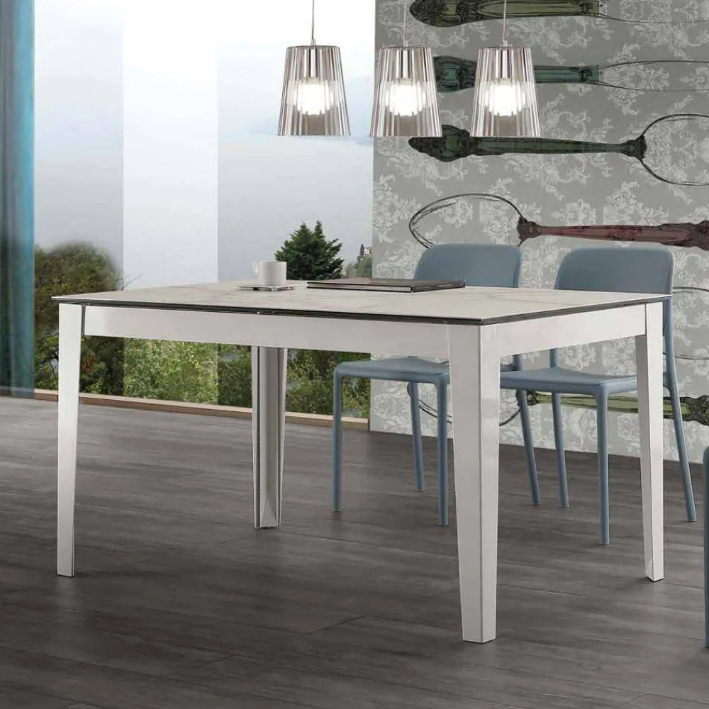 Viadurini Ausziehbare Esstische-Ausziehbarer Esstisch bis 380 cm aus Glaskeramik und Metall Cagliari