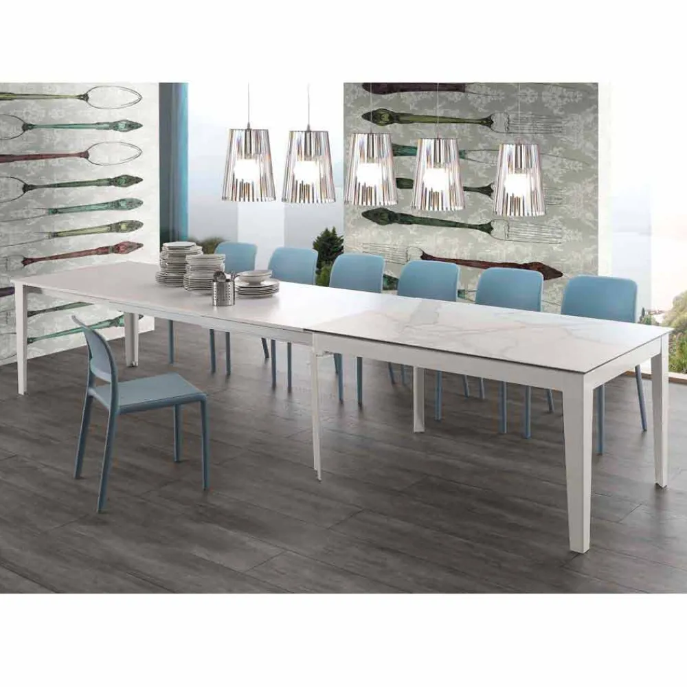 Viadurini Ausziehbare Esstische-Ausziehbarer Esstisch bis 380 cm aus Glaskeramik und Metall Cagliari