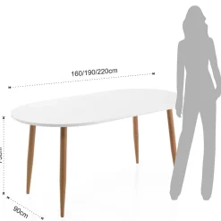 Viadurini Living Ausziehbare Esstische|Esstisch Oval-Ausziehbarer Esstisch Bis 220 cm in Mattweiß Mdf - Toledo
