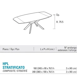 Viadurini Living Ausziehbare Esstische-Ausziehbarer Fasstisch auf 240 oder 280 cm aus HPL und Metall - Geschenk