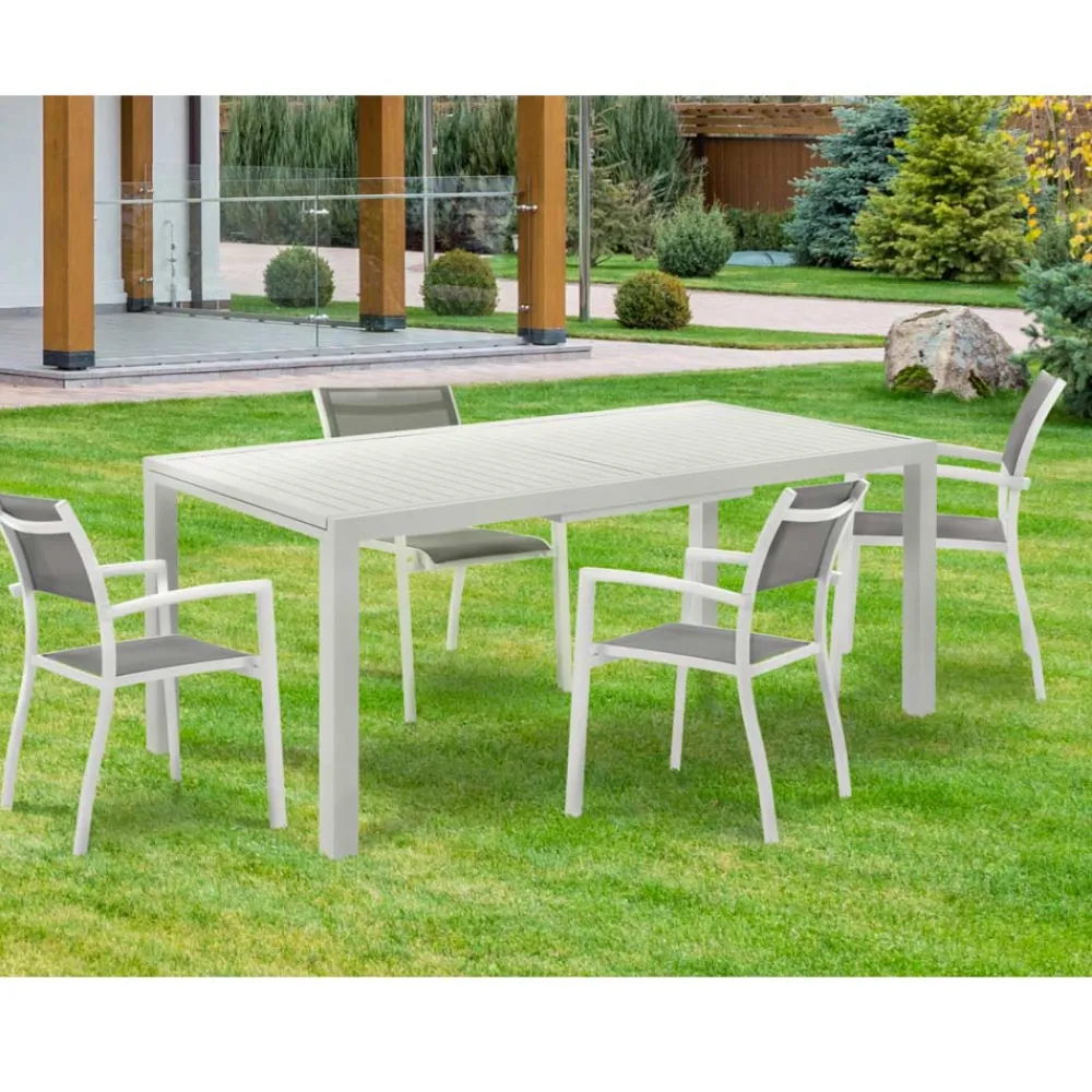 Viadurini in the Garden Gartentische Aus Aluminium|Ausziehbare Gartentische-Ausziehbarer Gartentisch mit weißer Aluminiumplatte und Sockel – Parler