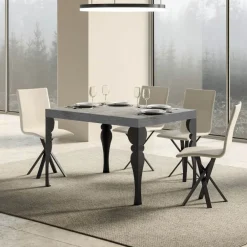 Viadurini Living Ausziehbare Esstische-Ausziehbarer Küchentisch aus anthrazitfarbenem Holz und Eisen, hergestellt in Italien – Sassone