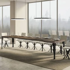 Viadurini Living Ausziehbare Esstische-Ausziehbarer Küchentisch aus anthrazitfarbenem Holz und Eisen, hergestellt in Italien – Sassone