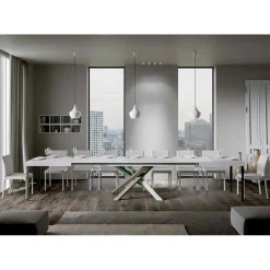 Viadurini Living Ausziehbare Esstische-Ausziehbarer Küchentisch bis 440 cm aus Holz und Eisen, hergestellt in Italien – Lennon