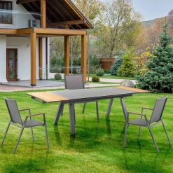 Viadurini in the Garden Ausziehbare Gartentische-Ausziehbarer Outdoor-Tisch aus anthrazitfarbenem Aluminium und Glasplatte – Aimer