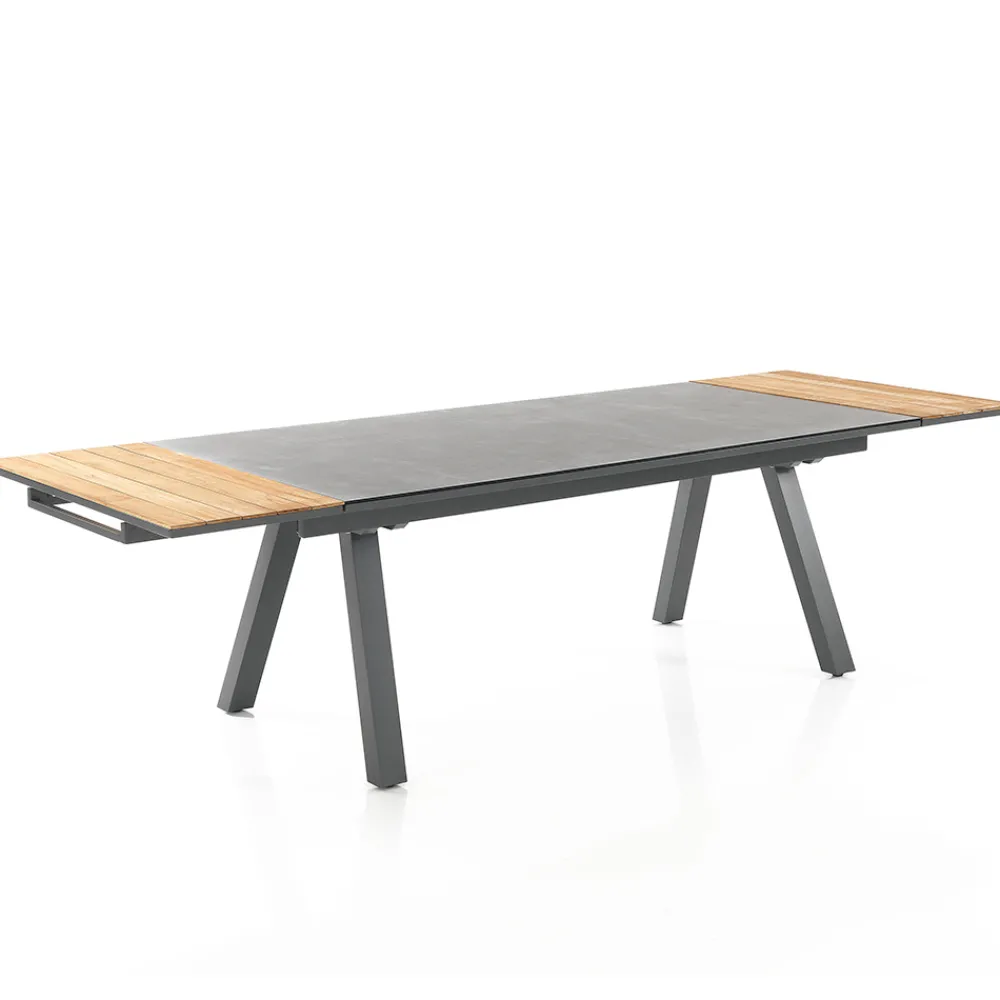 Viadurini in the Garden Ausziehbare Gartentische-Ausziehbarer Outdoor-Tisch aus anthrazitfarbenem Aluminium und Glasplatte – Aimer