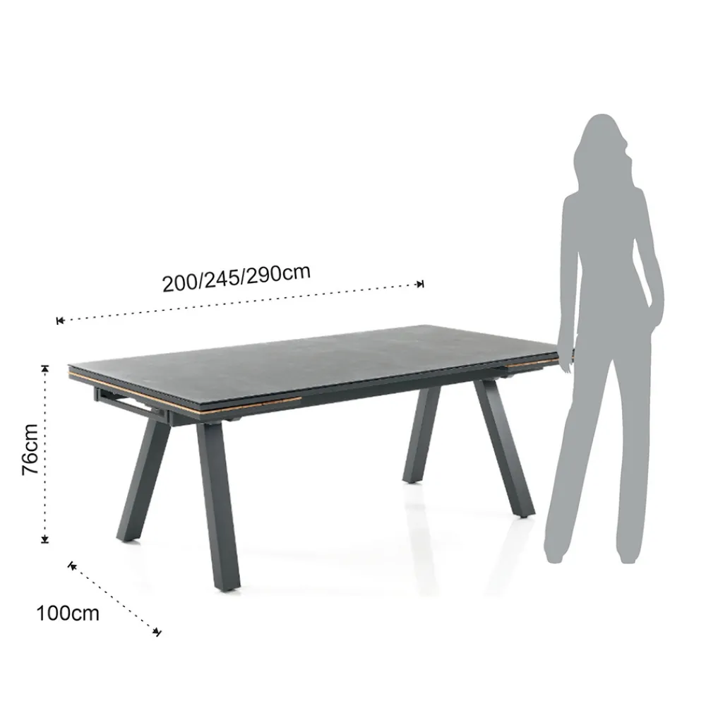 Viadurini in the Garden Ausziehbare Gartentische-Ausziehbarer Outdoor-Tisch aus anthrazitfarbenem Aluminium und Glasplatte – Aimer