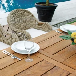 Viadurini in the Garden Gartentische Aus Teakholz|Ausziehbare Gartentische-Ausziehbarer Outdoor-Tisch bis 250 cm aus recyceltem Teakholz - Farn