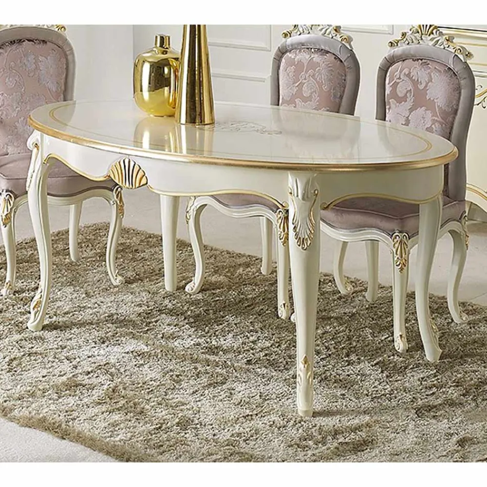 Viadurini Classic Esstisch Oval|Ausziehbare Esstische-Ausziehbarer ovaler Esstisch 270 cm aus Holz Made in Italy - Barock