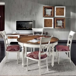 Viadurini Classic Ausziehbare Esstische-Ausziehbarer runder Tisch mit Intarsien und 4 Stühlen, hergestellt in Italien – Alite