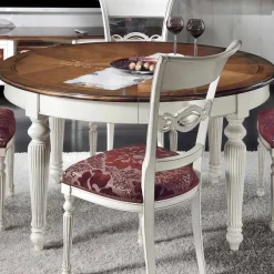 Viadurini Classic Ausziehbare Esstische-Ausziehbarer runder Tisch mit Intarsien und 4 Stühlen, hergestellt in Italien – Alite