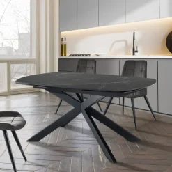 Viadurini Living Ausziehbare Esstische-Ausziehbarer Tisch auf 200 cm schwarzem Stahlgestell – Torio