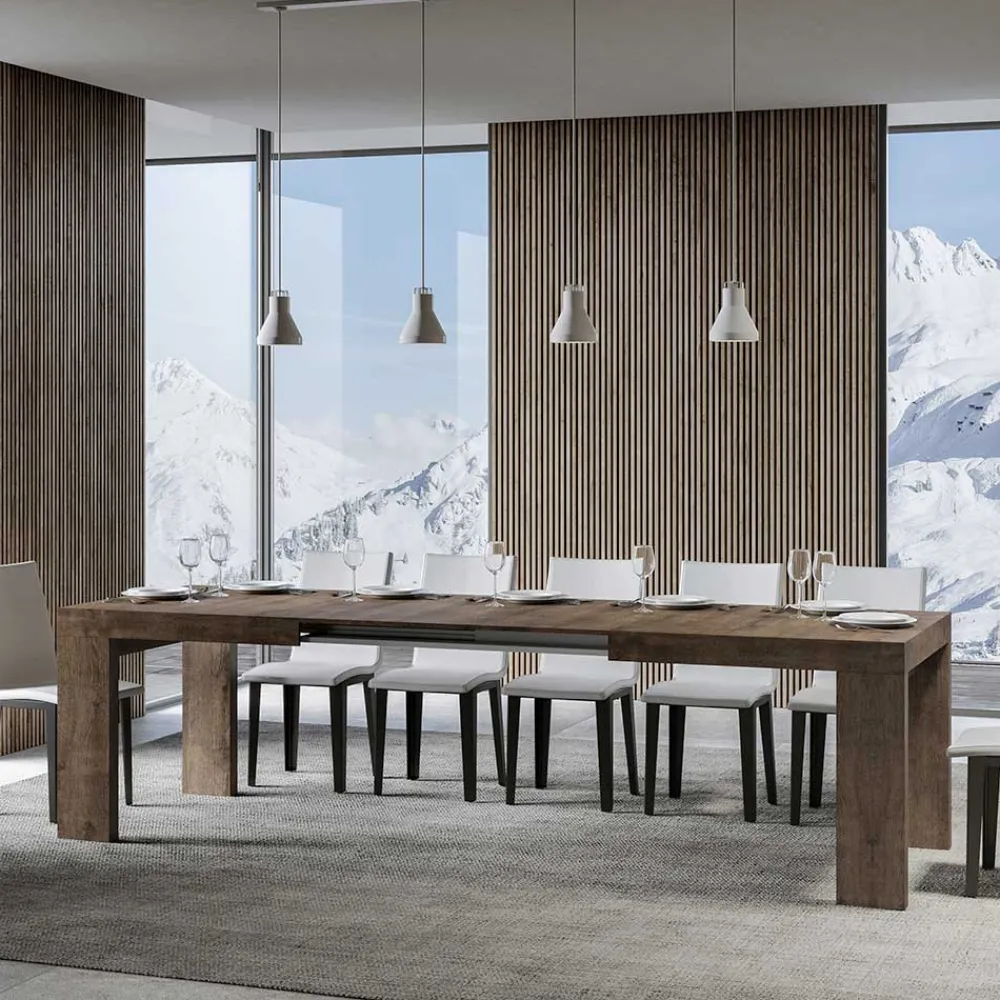 Viadurini Living Ausziehbare Esstische-Ausziehbarer Tisch auf 440 cm aus Mikropartikeln aus Holz, hergestellt in Italien – Baum