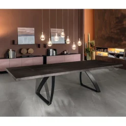 Viadurini Living Ausziehbare Esstische-Ausziehbarer Tisch auf 300 cm aus Eichenfurnier und Aluminiumbasis – Travis