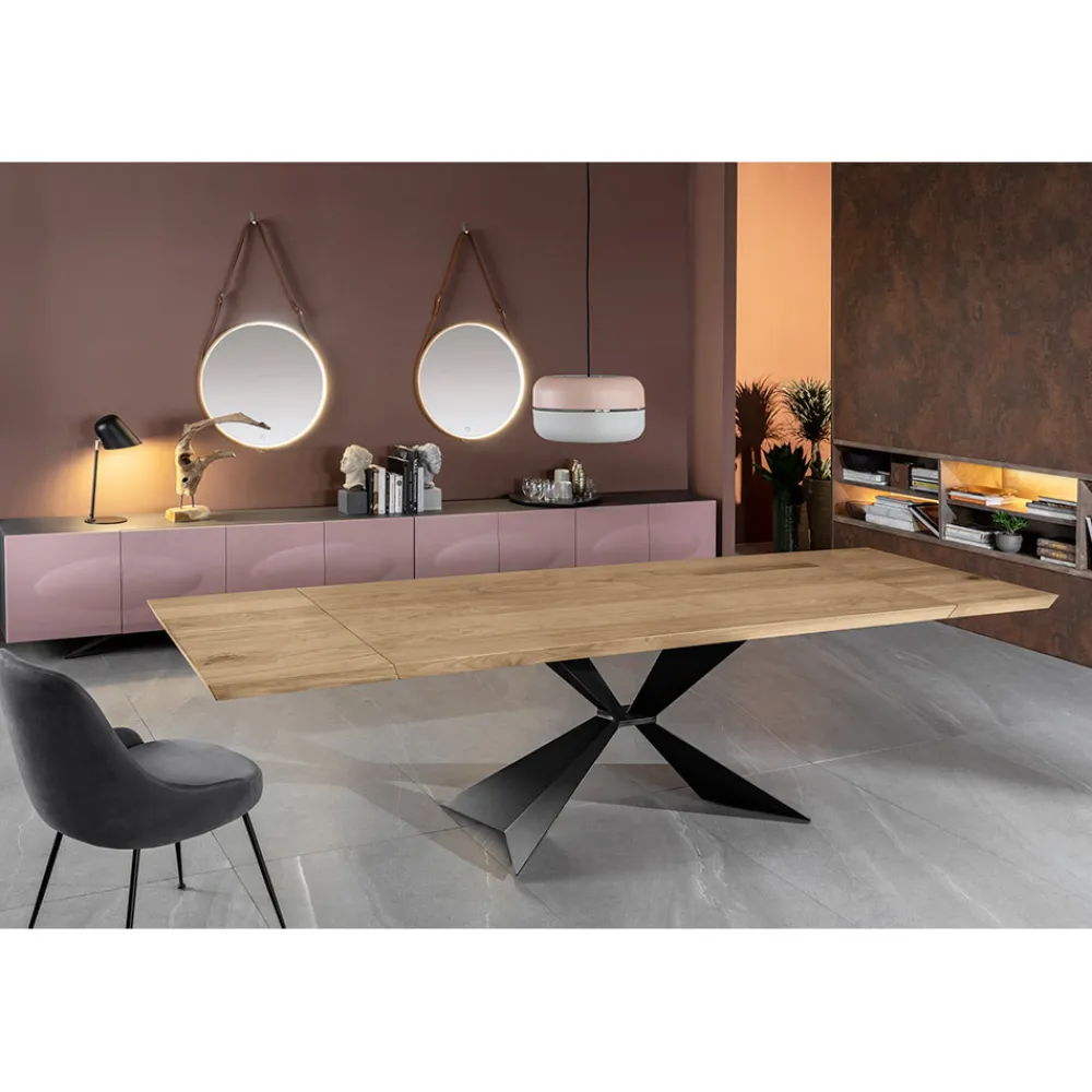 Viadurini Living Ausziehbare Esstische-Ausziehbarer Tisch auf 300 cm mit Metallgestell und Eichenholzplatte – Marineblau