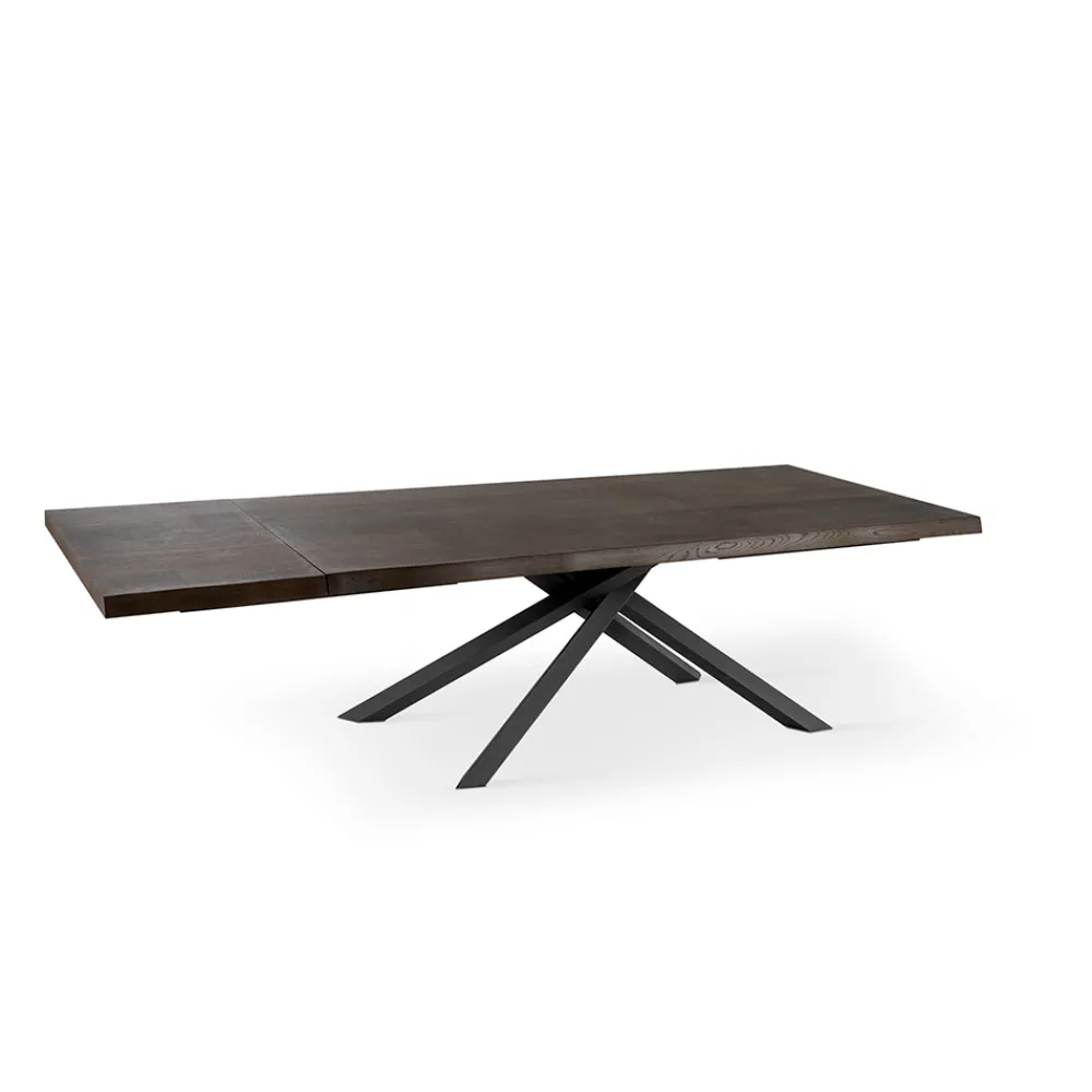 Viadurini Living Ausziehbare Esstische-Ausziehbarer Tisch auf 300 cm aus Eichenfurnier und schwarzem Metallgestell – Xino